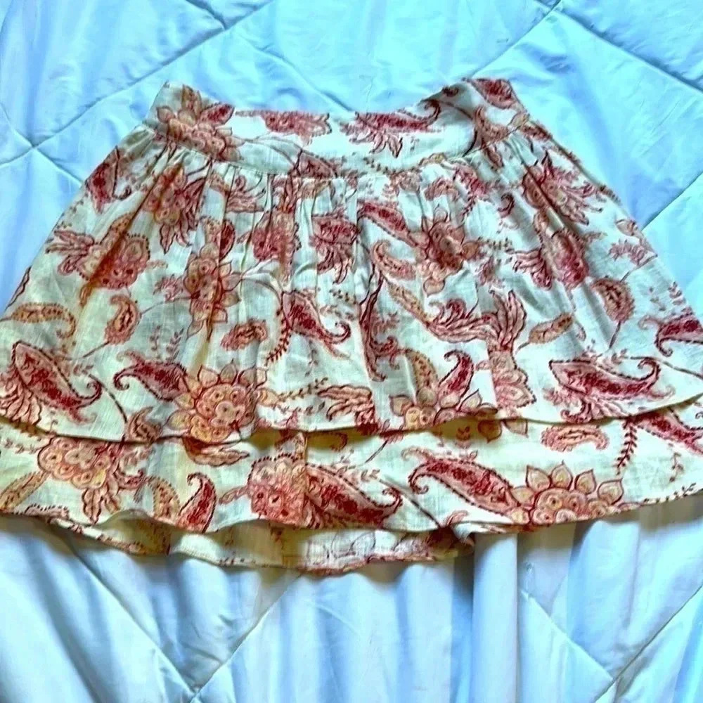 Express floral print linen blend tiered skirt size 6 NWT